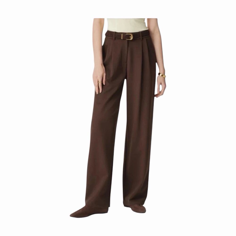 OGL Rich Hickory Brown Pleated Front Wide Leg Tailored Trousers Pants NWT - Picture 15 of 15